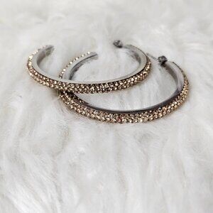 💥458 Champaign Gold Crystal Studded Half Hoop Stainless Steel  Earrings NEW